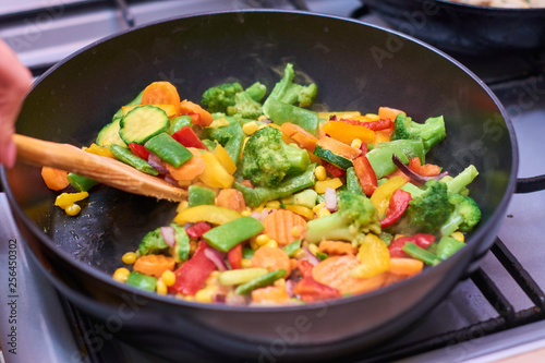 A mixture of frozen different vegetables