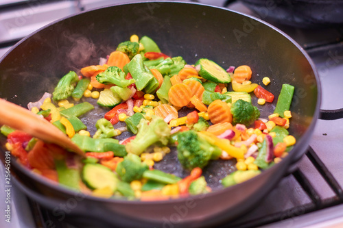 A mixture of frozen different vegetables