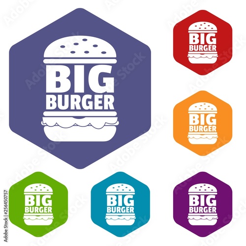 Big burger icons vector colorful hexahedron set collection isolated on white 