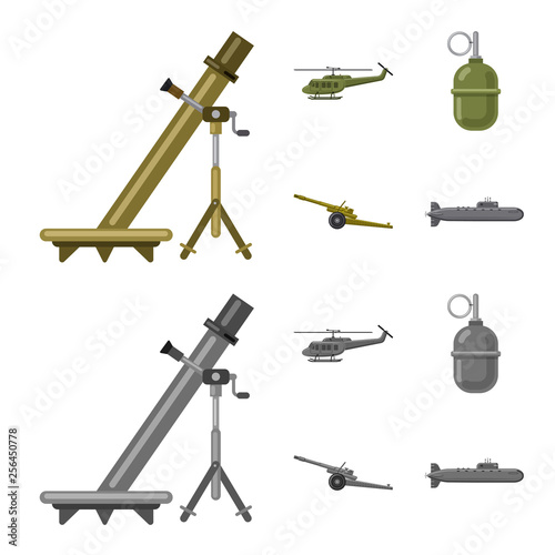 Isolated object of weapon and gun logo. Collection of weapon and army stock vector illustration.