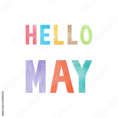 Hello May with colorful watercolor