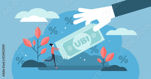 Universal basic income vector illustration. Flat tiny money person concept. photo
