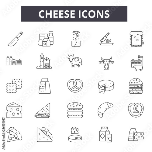 Cheese line icons for web and mobile design. Editable stroke signs. Cheese outline concept illustrations