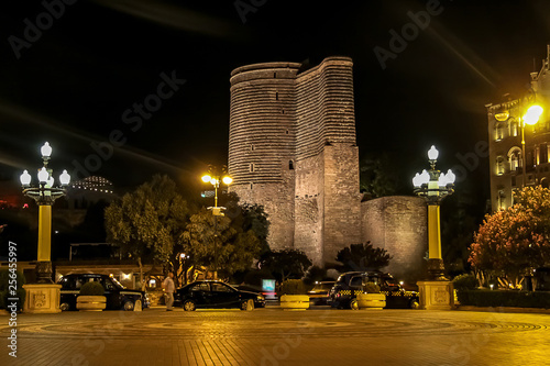 Maiden tower at night in Baku