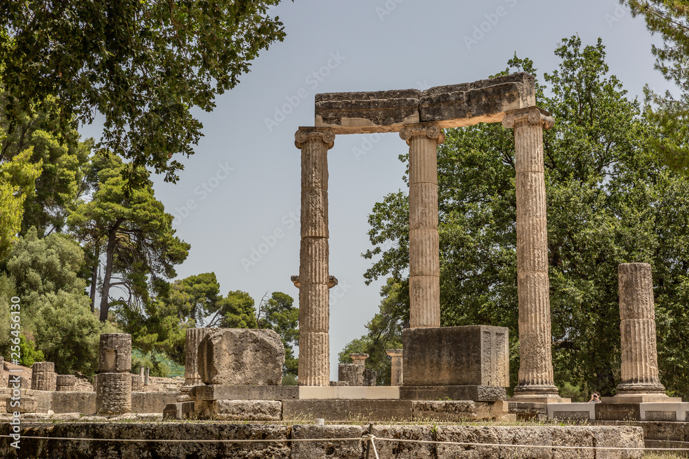 Greece Olympia, ancient ruins of the important Philippeion in Olympia, birthplace of the olympic games