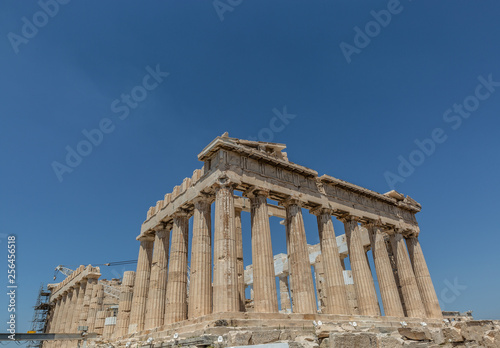 Ruins of Parthenon temple of goddess Athena in Acropolis Athens, Greece,