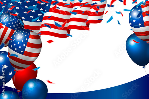 USA or american flag and balloon on white background vector illustration
