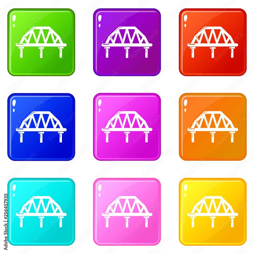 Arched train bridge icons set 9 color collection isolated on white for any design