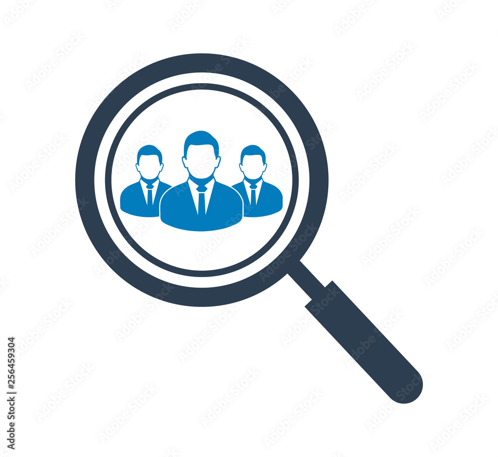 Human Resource Icon with Magnifying glass symbol. Human Resource Icon with Magnifying glass symbol.