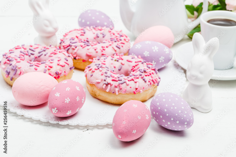 Fresh donut served with a cup of coffee Fresh donut served with a cup of coffee