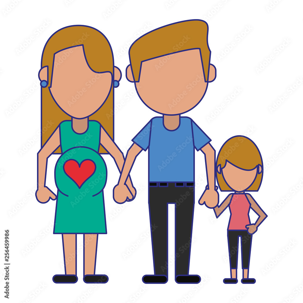 Family avatar faceless cartoon blue lines