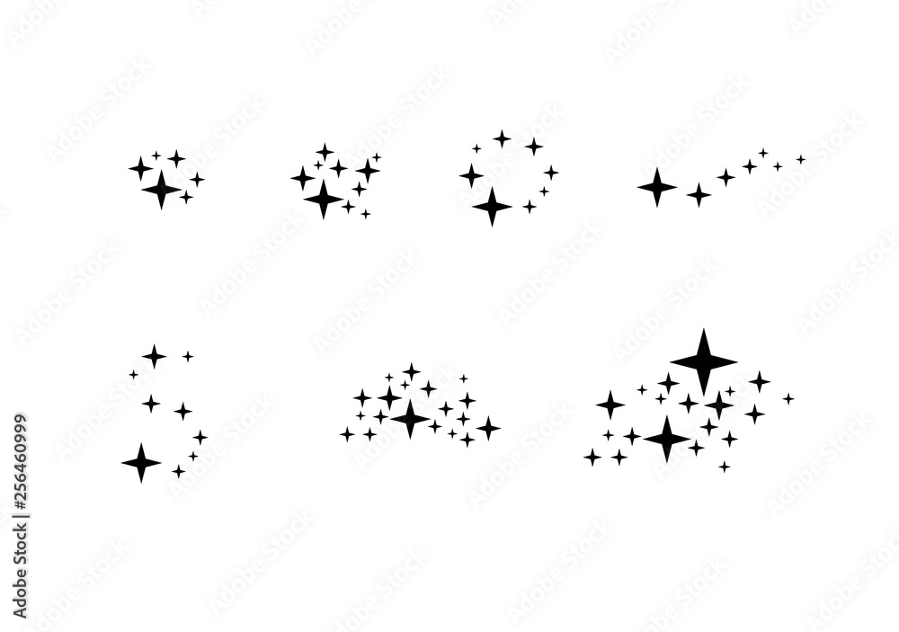 Set of falling star. Cloud of stars isolated on white background. Vector illustration. Meteoroid, comet, asteroid, stars