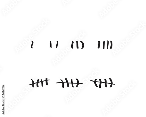 Tally marks on a prison wall isolated. Counting signs. Vector