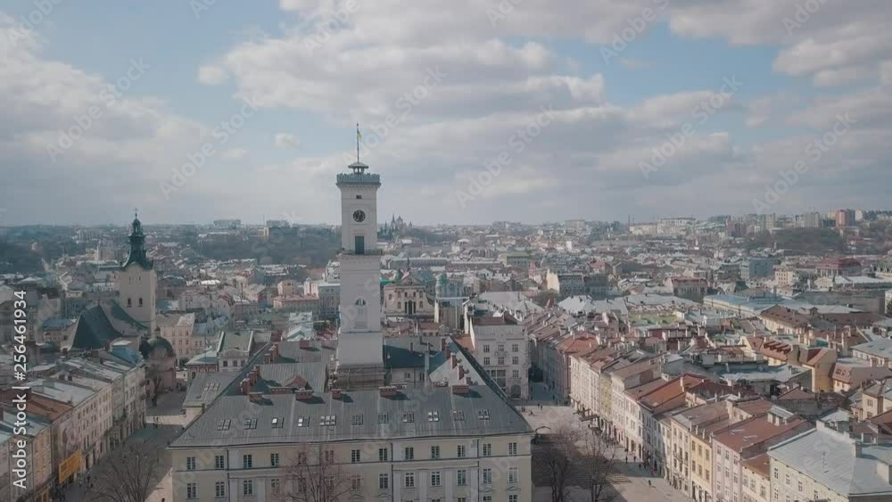 Aerial City Lviv, Ukraine. European City. Popular areas of the city. Rooftops Aerial City Lviv, Ukraine. European City. Popular areas of the city. Rooftops