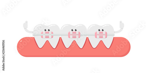 Dental cartoon, tooth, and dental braces. teeth orthodontics. Dental care.