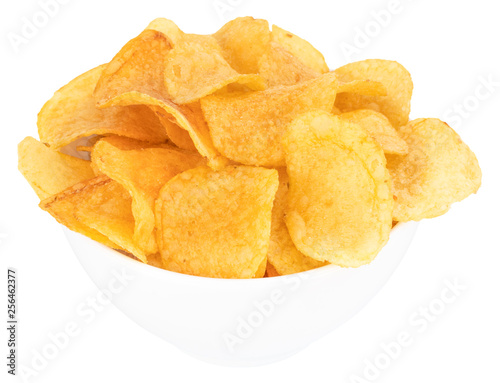 Potato chips bowl isolated on white background, with clipping path