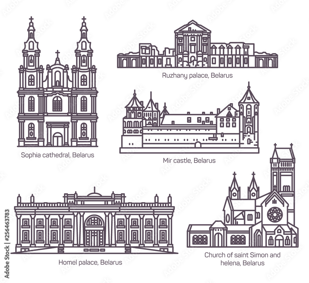 Fototapeta premium Set of isolated Belarus architecture landmarks set