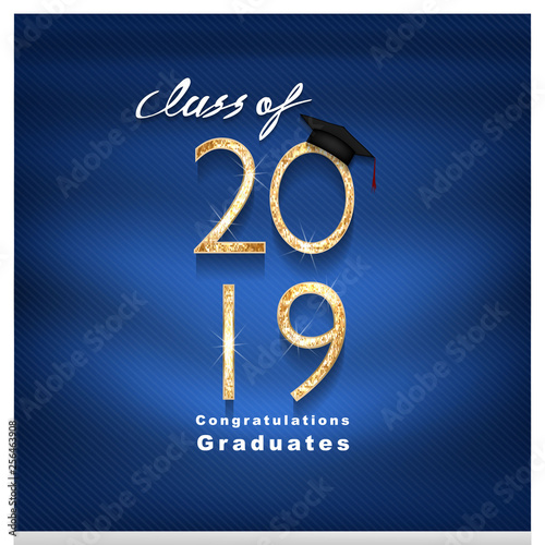 Vector text for graduation gold design, congratulation event, T-shirt, party, high school or college graduate. gold Lettering Class of 2019 for greeting, invitation card	