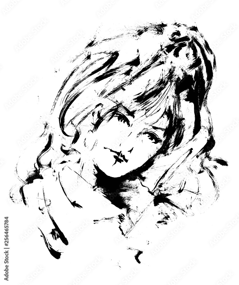 新墨絵の女性30ハイコントラスト Stock イラスト Adobe Stock