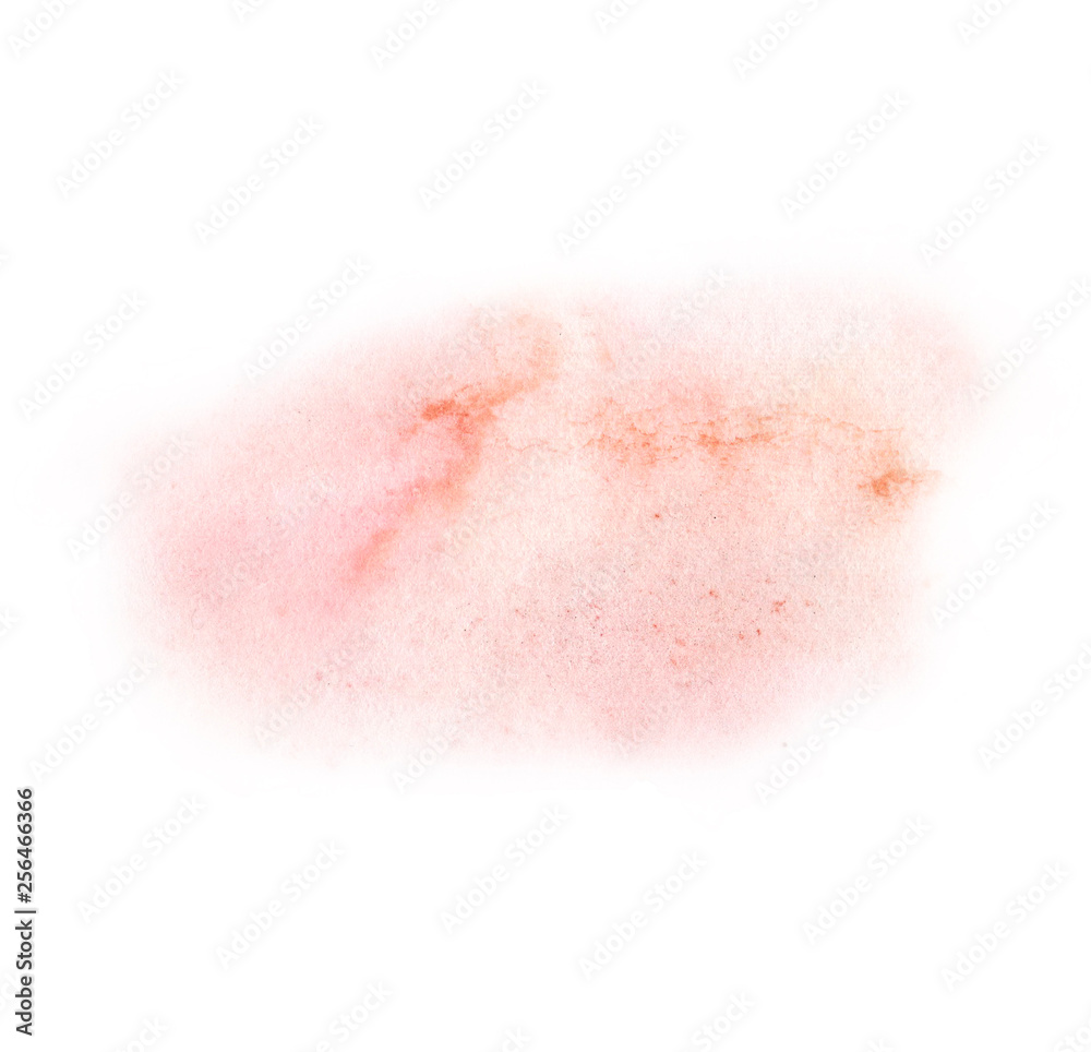 Fototapeta premium Pink Orange watercolor paint stain background. Watercolor smear isolated on white background. Abstract background, hand drawn texture, paint splashe. Design for backgrounds, covers, cards, banners.