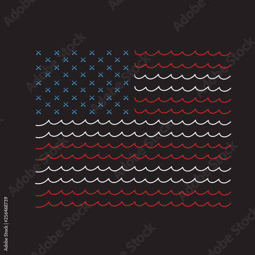 American Flag made of Waves for Stripes and Crossed Canoe Paddles for Stars Red White and Blue Symbol of Freedom