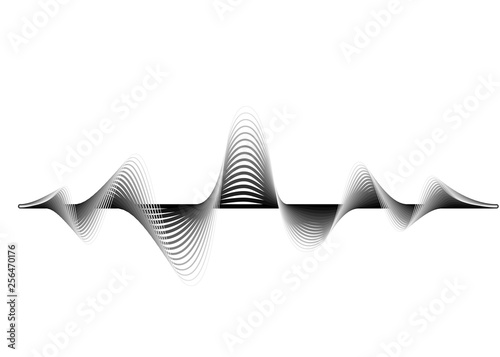 Sound wave vector background. Audio music soundwave. Voice frequency form illustration. Vibration beats in waveform, black and white color. Creative concept