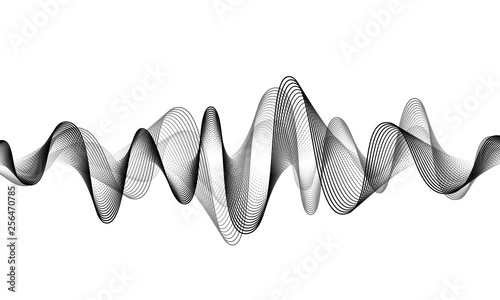 Digital sound wave vector banner background. Audio music soundwave. Voice frequency form illustration. Vibration beats in waveform, black and white color. Sonic creative concept