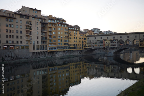 Florence  Italy - February 27  2019   view of North Florence and Ponte vecchio from Lungarno diaz