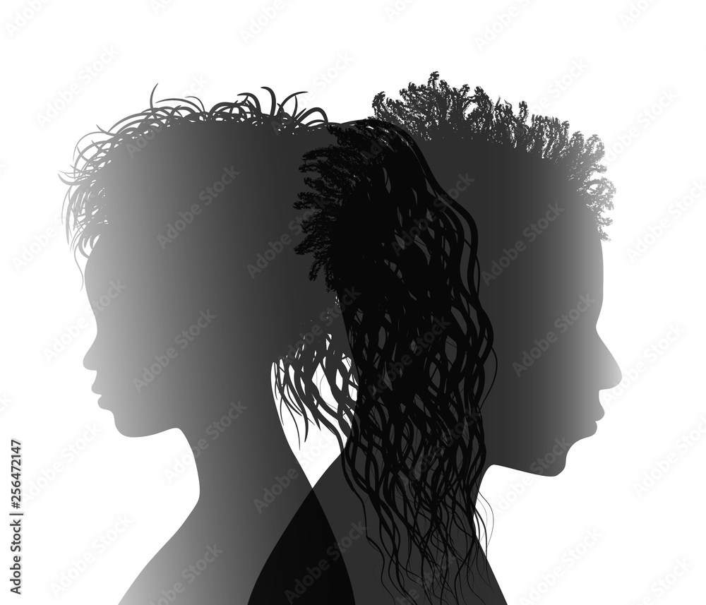 Isolated African American couple silhouette. Divorced man and woman. Divorce concept. End of the wedding. Separation between groom and bride