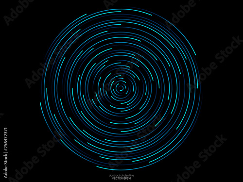 Abstract orbits circle ring movement line in blue green light isolated on black background. Vector graphic in concept AI technology, science, music