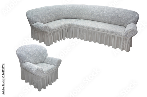  sofa and one armchair in gray  on a white background