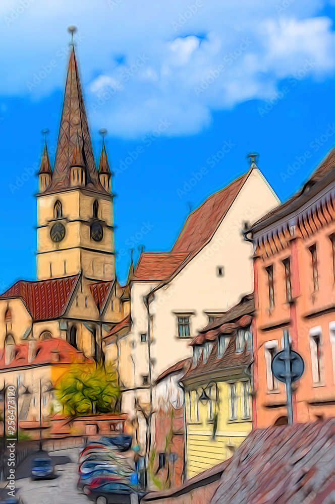 Fototapeta premium The Spectacular Lutheran Cathedral of Saint Mary from Sibiu, Transylvania