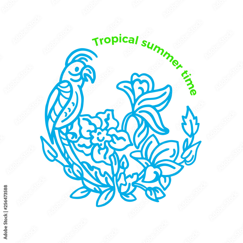 Fototapeta premium Vector round symbol. Cute parrot. Tropical summer jungle