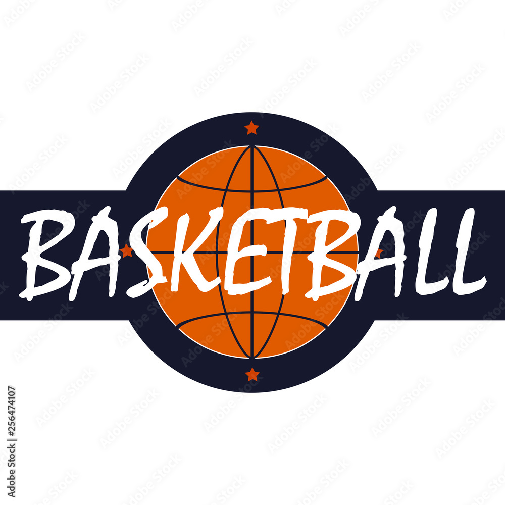 Obraz premium Basketball ball icon isolated on white background. Sport logo with text concept. Vector flat illustration