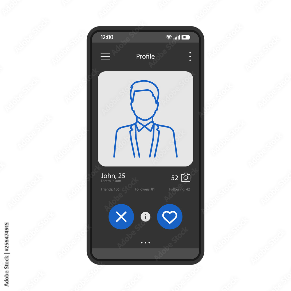 Dating app profile interface vector template Dating app profile interface vector template