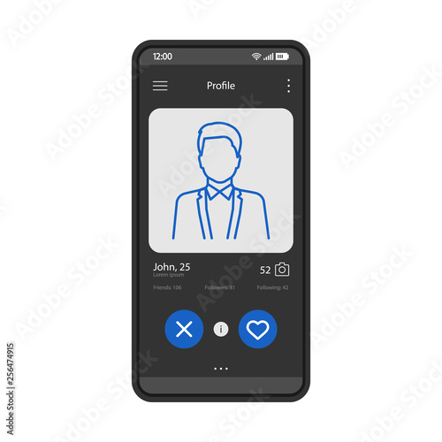 Dating app profile interface vector template
