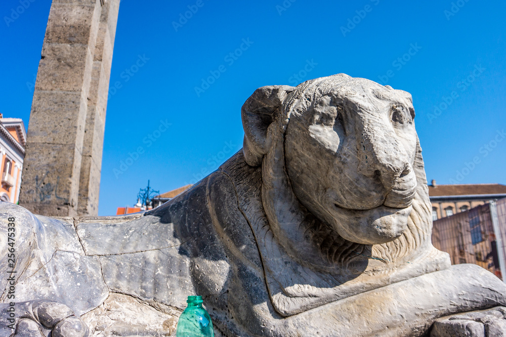 White stone Sculpture of Lion located in Naples