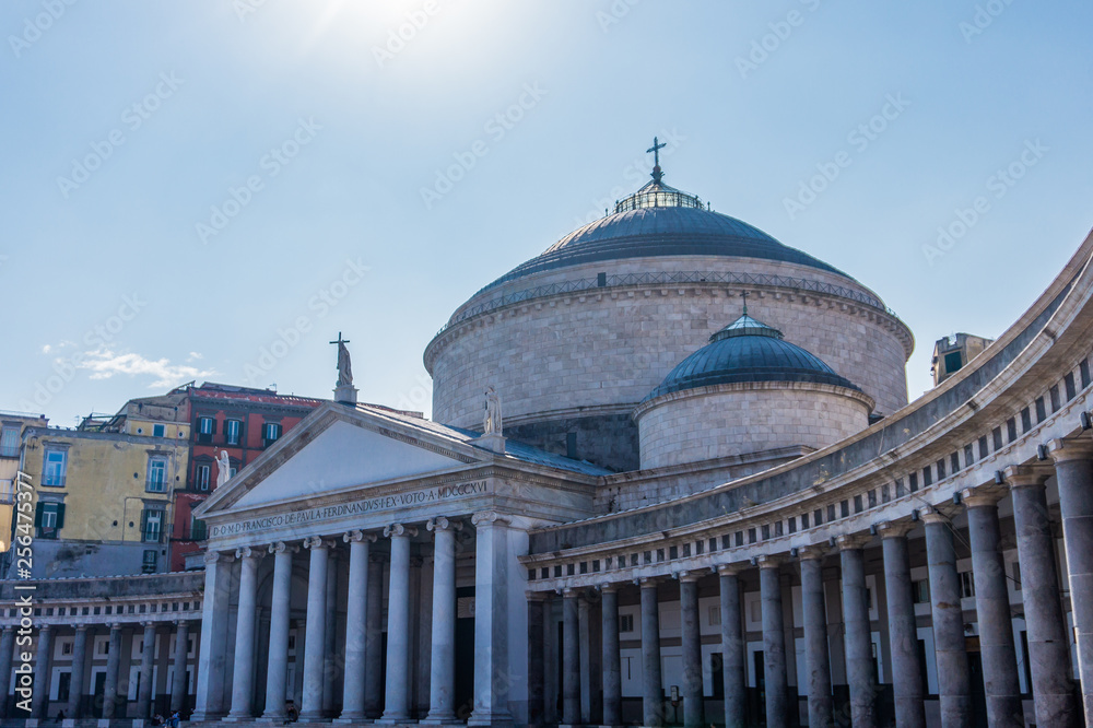 Architecture of Plebiscito Square with church San Francesco di Paola in Naples
