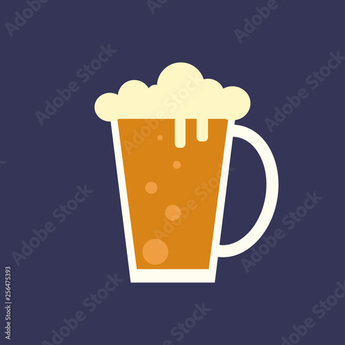 Craft beer glass with foam isolated on background. Mug icon. Alcoholic drinks concept. Vector flat illustration.