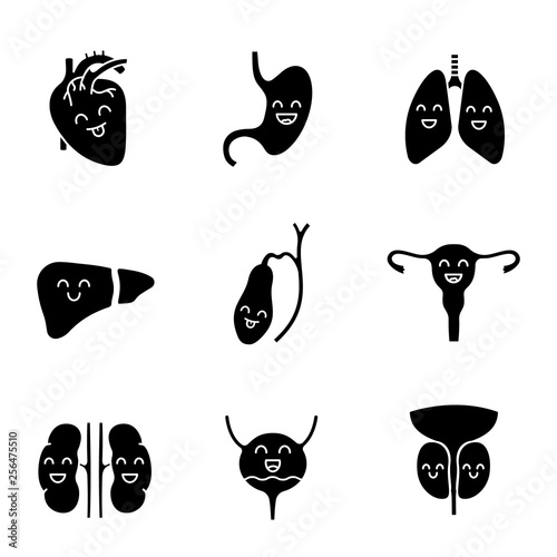 Smiling human internal organs glyph icons set