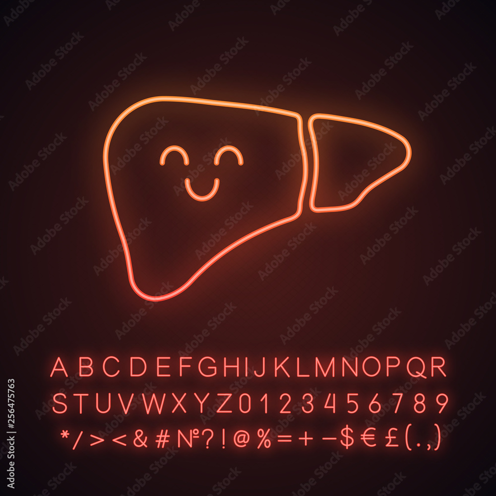 Smiling liver neon light icon Smiling liver neon light icon