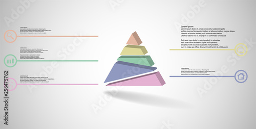 3D illustration infographic template with embossed triangle randomly divided to five parts