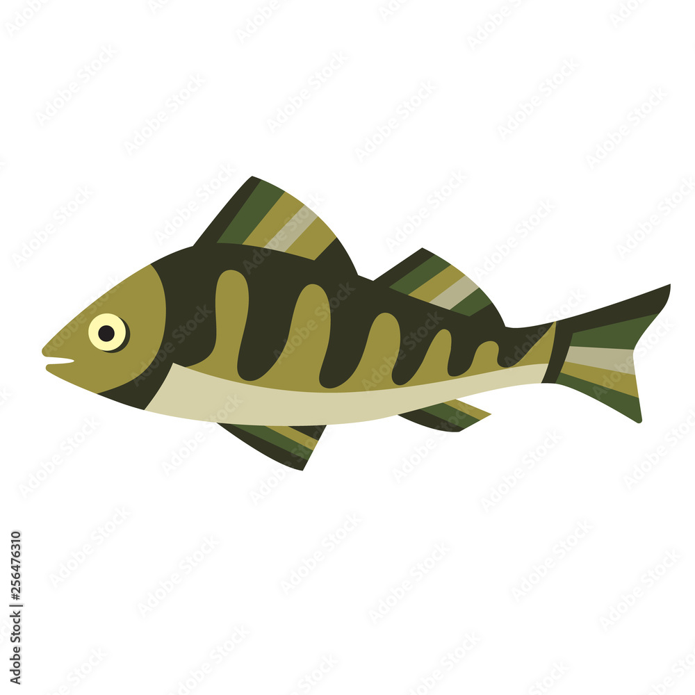 Green fish flat illustration on white Stock Vector | Adobe Stock