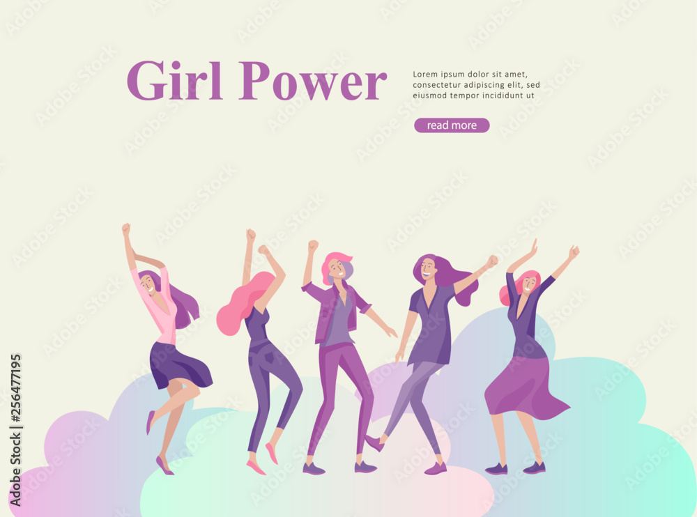 Web page design template for beauty, dreams motivation, International Womens Day, feminism concept, girls power and woman rights, vector illustration for website and mobile website development