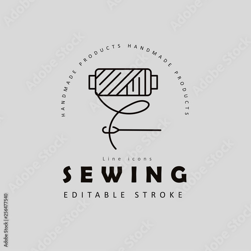 Vector icon and logo sewing and handmade. Editable outline stroke size. Line flat contour, thin and linear design. Simple icons. Concept illustration. Sign, symbol, element.