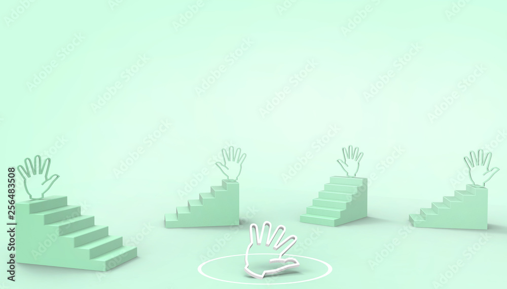Business Ladder Ideas business  Concept and futuristic Hand ideas on pastel Green background - 3d rendering