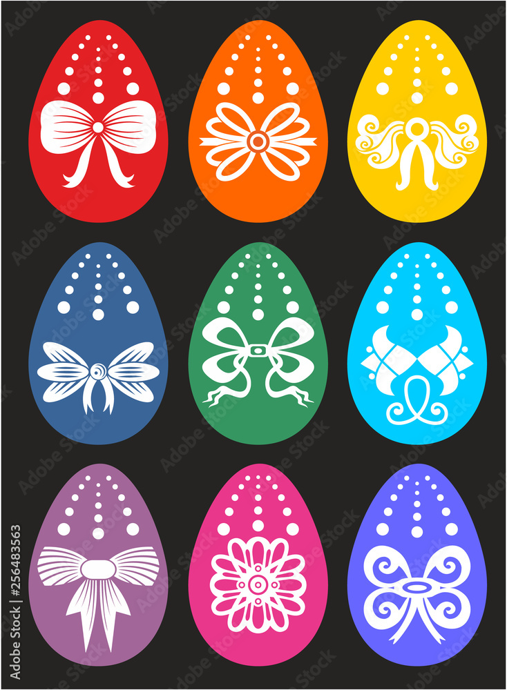 Happy Easter greeting card with many eggs