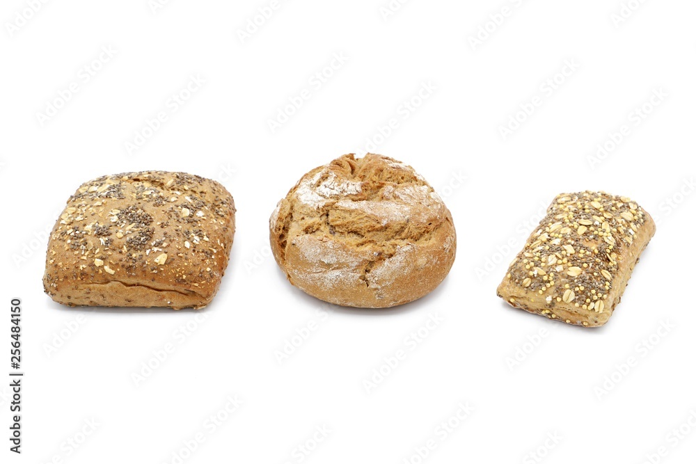 whole-grain bun - set of different freshly baked whole-grain bun isolated on white whole-grain bun - set of different freshly baked whole-grain bun isolated on white