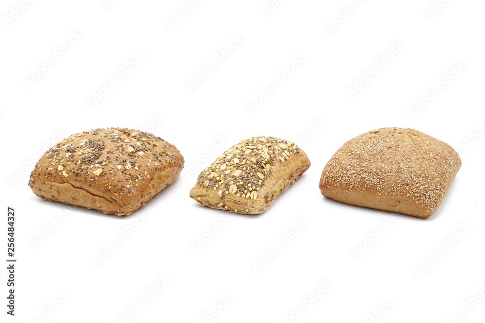 whole-grain bun - set of different freshly baked whole-grain bun isolated on white whole-grain bun - set of different freshly baked whole-grain bun isolated on white