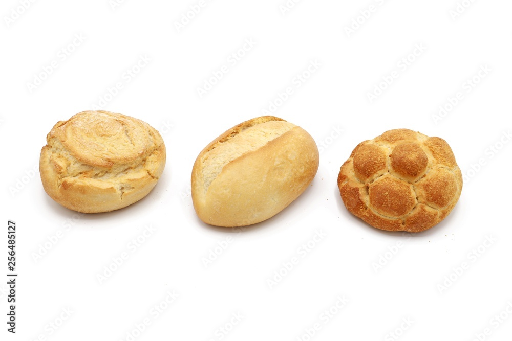 bun - set of different freshly baked bun isolated on white